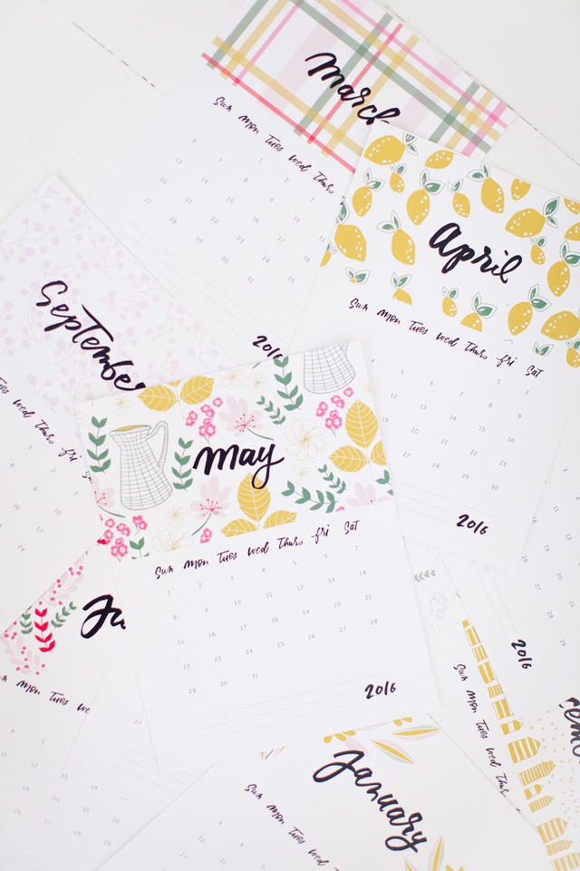 Bello calendario mensual de 2016