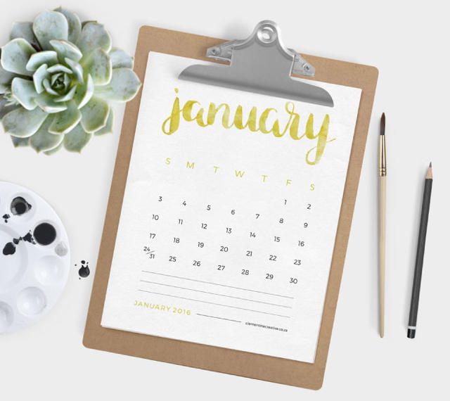 Calendario de 2016 escrito con acuarelas