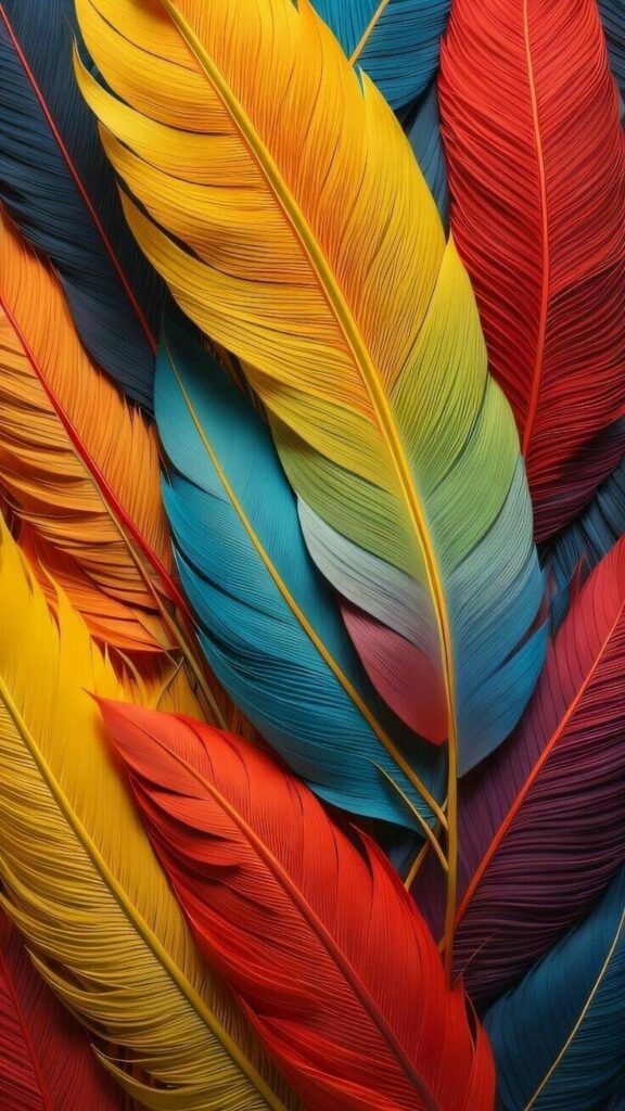 iPhone wallpaper 4k – colorful collection of feathers